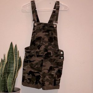Papaya Camo High-Rise Overall Shorts